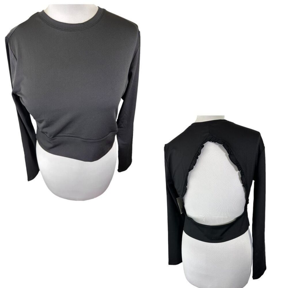 Tek Gear SZ XL‎ Women's NWT Ruffle Cut Out Long Sleeve Black Workout Gear